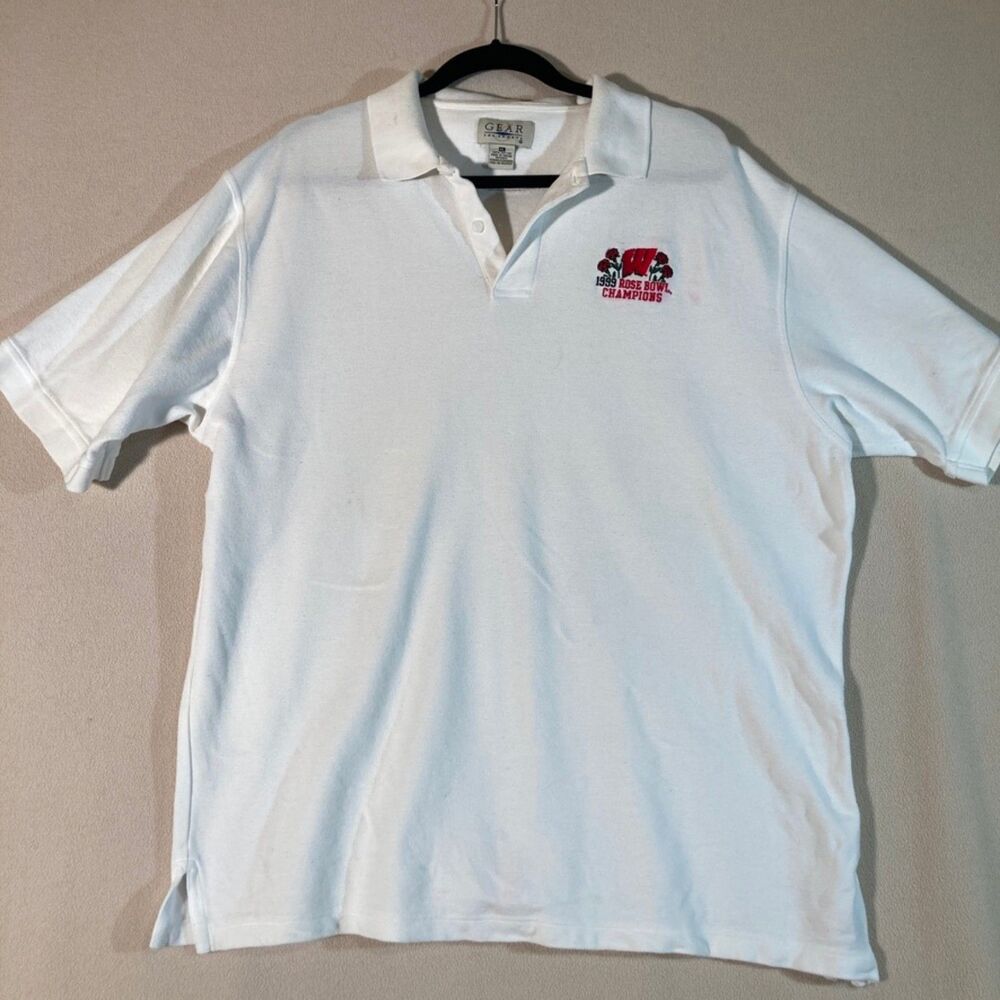 Vtg‎ Wisconsin Badgers 1999 Rose Bowl Champions Polo XL White with Logo Preppy